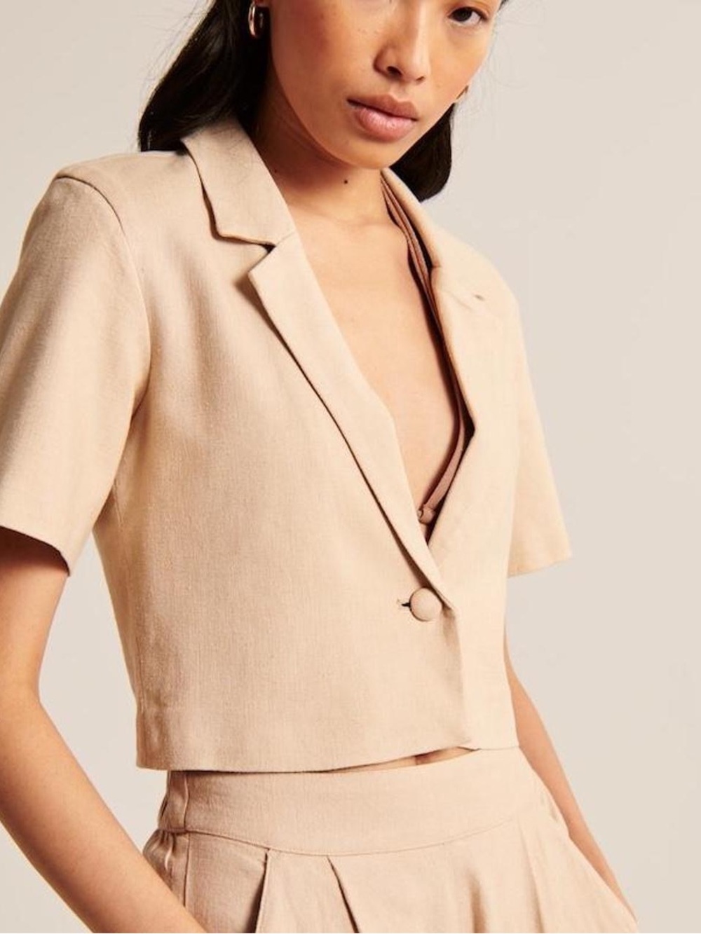 Abercrombie & Fitch Linen Blend Cropped Blazer - S